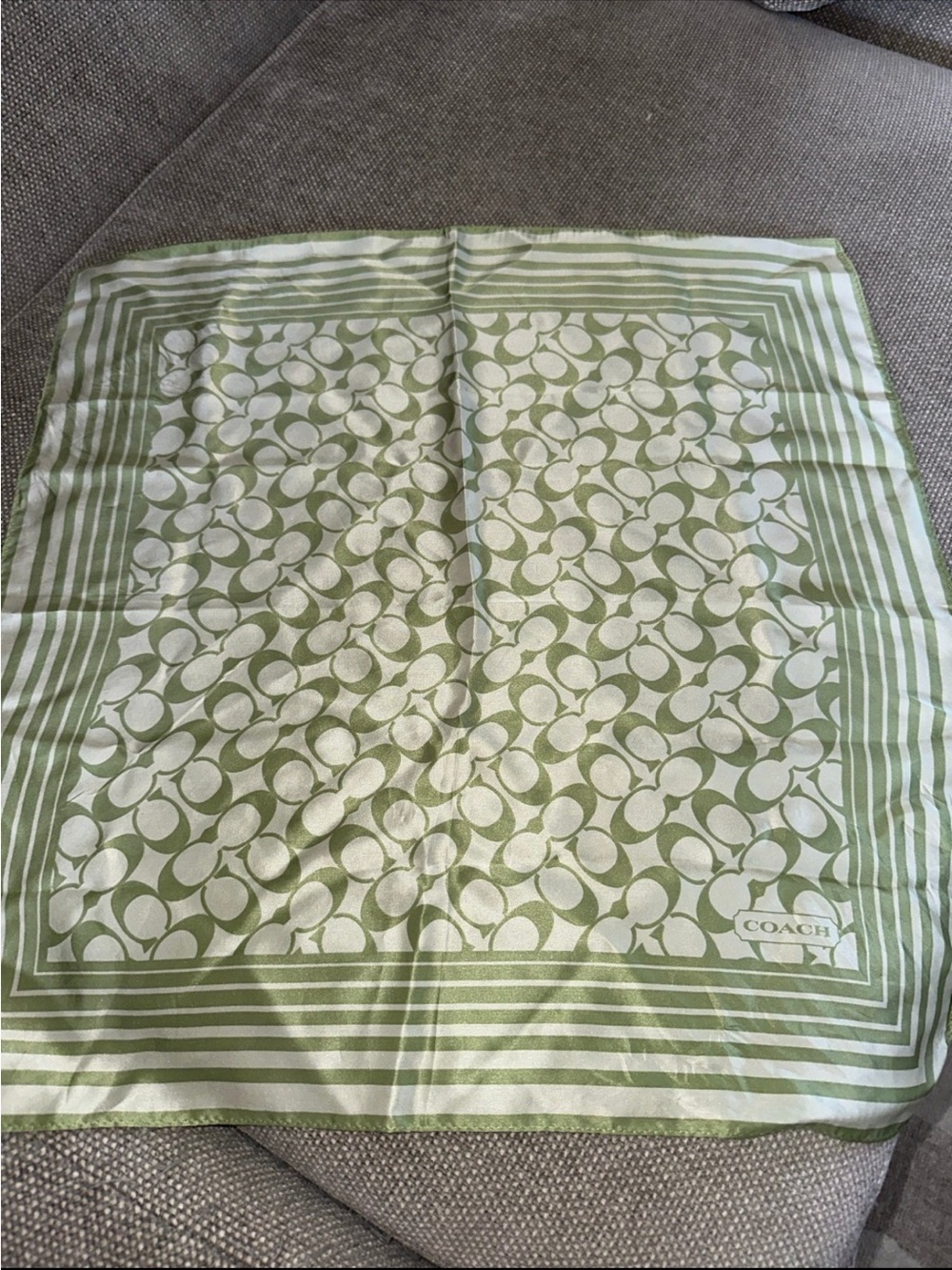 Coach Green and Cream Signature Print scarf